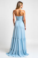 Load image into Gallery viewer, Strapless Sky Blue Long A Line Bridesmaid Dress