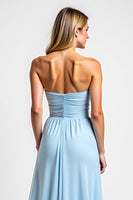 Load image into Gallery viewer, Strapless Sky Blue Long A Line Bridesmaid Dress