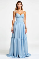 Load image into Gallery viewer, Sky Blue Sweetheart Long Chiffon Bridesmaid Dress