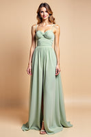 Load image into Gallery viewer, A Line Dusty Sage Long Chiffon Bridesmaid Dress