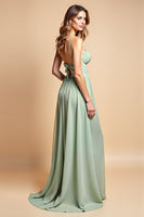 Load image into Gallery viewer, A Line Dusty Sage Long Chiffon Bridesmaid Dress