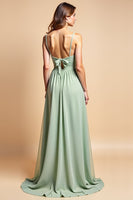 Load image into Gallery viewer, A Line Dusty Sage Long Chiffon Bridesmaid Dress
