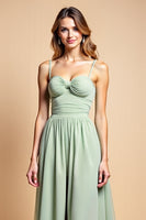 Load image into Gallery viewer, A Line Dusty Sage Long Chiffon Bridesmaid Dress