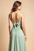 Load image into Gallery viewer, A Line Dusty Sage Long Chiffon Bridesmaid Dress