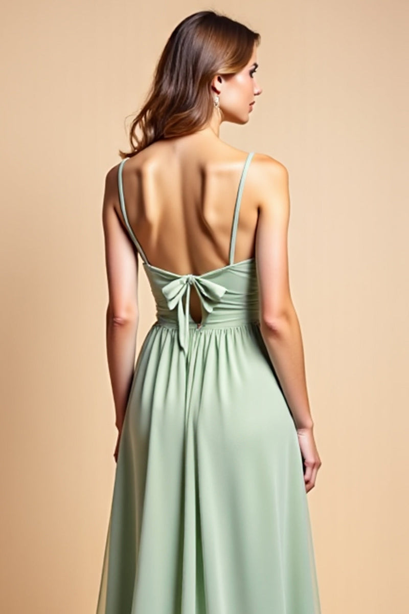 Load image into Gallery viewer, A Line Dusty Sage Long Chiffon Bridesmaid Dress