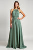 Load image into Gallery viewer, Eucalyptus Halter A Line Long Bridesmaid Dress