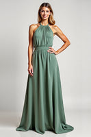 Load image into Gallery viewer, Eucalyptus Halter A Line Long Bridesmaid Dress