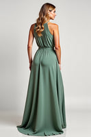 Load image into Gallery viewer, Eucalyptus Halter A Line Long Bridesmaid Dress