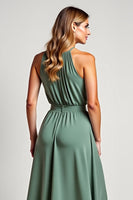 Load image into Gallery viewer, Eucalyptus Halter A Line Long Bridesmaid Dress