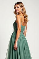Load image into Gallery viewer, Eucalyptus Square Neck Chiffon Long Bridesmaid Dress