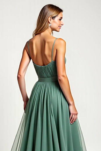 Eucalyptus Square Neck Chiffon Long Bridesmaid Dress