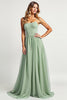 Load image into Gallery viewer, Dusty Sage Long A Line Ruched Bridesmaid Dress