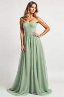 Load image into Gallery viewer, Dusty Sage Long A Line Ruched Bridesmaid Dress