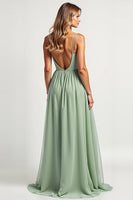 Load image into Gallery viewer, Dusty Sage Long A Line Ruched Bridesmaid Dress