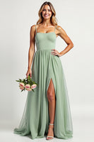 Load image into Gallery viewer, Dusty Sage Long A Line Ruched Bridesmaid Dress