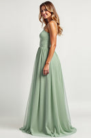 Load image into Gallery viewer, Dusty Sage Long A Line Ruched Bridesmaid Dress