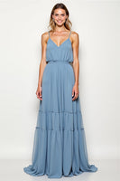 Load image into Gallery viewer, Dusty Blue Chiffon Backless Long Bridesmaid Dress
