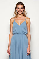 Load image into Gallery viewer, Dusty Blue Chiffon Backless Long Bridesmaid Dress