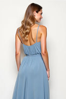 Load image into Gallery viewer, Dusty Blue Chiffon Backless Long Bridesmaid Dress