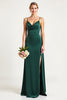 Load image into Gallery viewer, Pine Sheath V-Neck Long Bridesmaid Dress with Slit