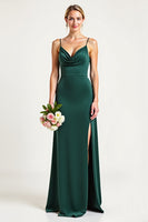Load image into Gallery viewer, Pine Sheath V-Neck Long Bridesmaid Dress with Slit
