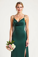 Load image into Gallery viewer, Pine Sheath V-Neck Long Bridesmaid Dress with Slit