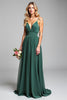 Load image into Gallery viewer, A Line Dark Green Long Deep V-Neck Bridesmaid Dress