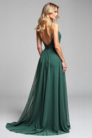 Load image into Gallery viewer, A Line Dark Green Long Deep V-Neck Bridesmaid Dress
