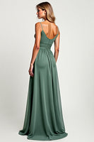 Load image into Gallery viewer, A Line Eucalyptus Chiffon Long Bridesmaid Dress with Slit