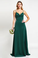 Load image into Gallery viewer, Spaghetti Straps Pine Backless Long Bridesmaid Dress