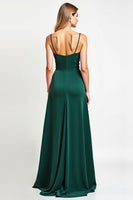 Load image into Gallery viewer, Spaghetti Straps Pine Backless Long Bridesmaid Dress