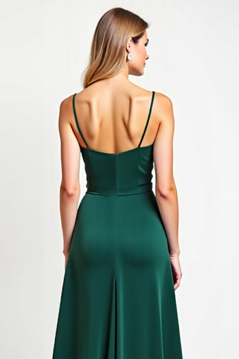 Spaghetti Straps Pine Backless Long Bridesmaid Dress