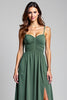 Load image into Gallery viewer, Eucalyptus A Line Long Ruched Bridesmaid Dress with Slit