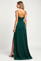 Load image into Gallery viewer, Pine V-Neck Long Satin Bridesmaid Dress with Slit