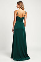 Load image into Gallery viewer, Pine V-Neck Long Satin Bridesmaid Dress with Slit