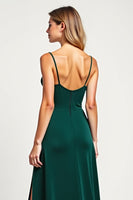 Load image into Gallery viewer, Pine V-Neck Long Satin Bridesmaid Dress with Slit