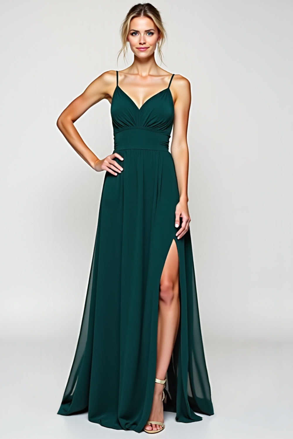 Pine A Line Long Chiffon Bridesmaid Dress with Slit