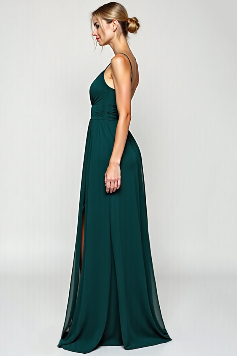 Load image into Gallery viewer, Pine A Line Long Chiffon Bridesmaid Dress with Slit