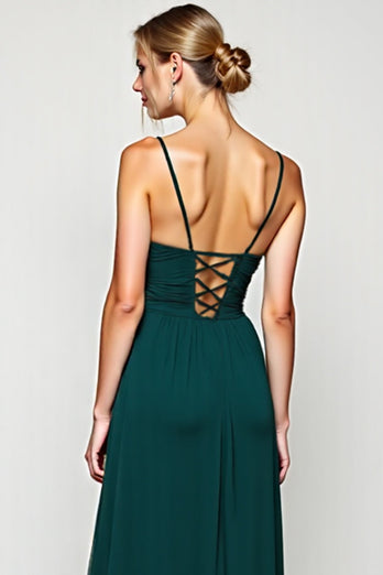 Pine A Line Long Chiffon Bridesmaid Dress with Slit
