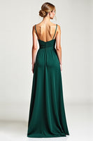 Load image into Gallery viewer, V-Neck Pine Long Ruffled Bridesmaid Dress with Slit