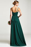 Load image into Gallery viewer, V-Neck Pine Long Ruffled Bridesmaid Dress with Slit