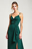 Load image into Gallery viewer, V-Neck Pine Long Ruffled Bridesmaid Dress with Slit
