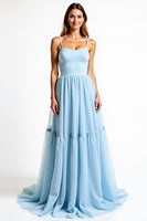 Load image into Gallery viewer, A Line Sky Blue Backless Long Bridesmaid Dress