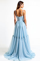 Load image into Gallery viewer, A Line Sky Blue Backless Long Bridesmaid Dress