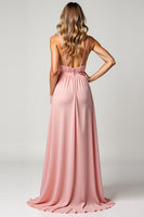 Load image into Gallery viewer, Blush Pink V-Neck A Line Long Bridesmaid Dress with Slit