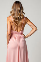 Load image into Gallery viewer, Blush Pink V-Neck A Line Long Bridesmaid Dress with Slit