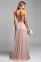 Load image into Gallery viewer, Dusty Rose Chiffon Backless Long Bridesmaid Dress with Slit