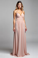 Load image into Gallery viewer, Dusty Rose Chiffon Backless Long Bridesmaid Dress with Slit