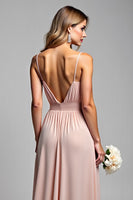 Load image into Gallery viewer, Dusty Rose Chiffon Backless Long Bridesmaid Dress with Slit