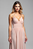 Load image into Gallery viewer, Dusty Rose Chiffon Backless Long Bridesmaid Dress with Slit